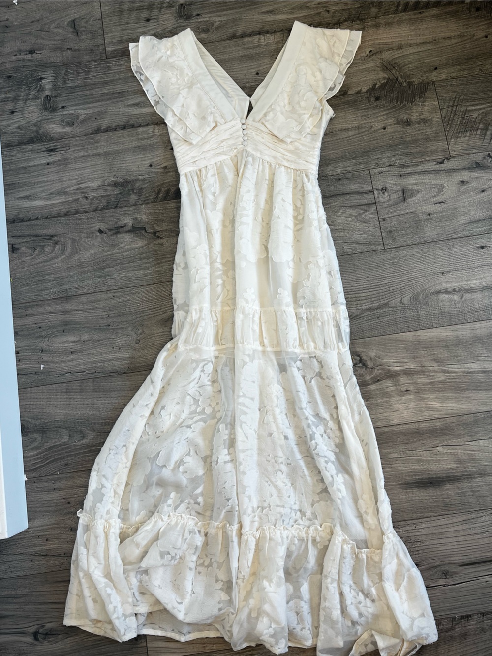 Rachel Zoe Violet in Ecru Floral Ruffled Fil Coupé Cotton & Silk Blend Gown- 4 - Picture 6 of 13